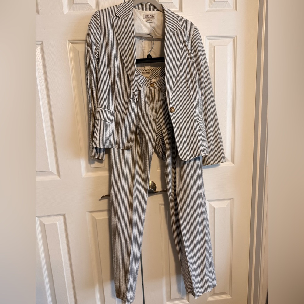 Michael Kors Black and White Striped Suit